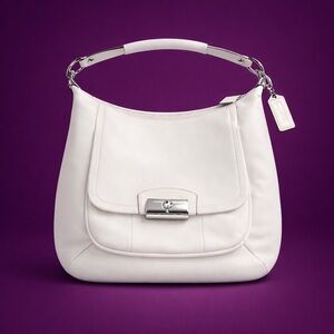 COACH Kristin Ivory Leather Hobo Shoulder Bag Turnlock Zip Top